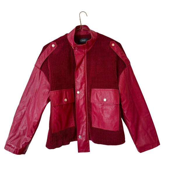 Cider Cool Girl Leather Patchy Jacket, Red Size S - Picture 2 of 7